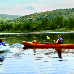 mom and son sharing kayak Indian Head Canoeing Rafting Kayaking Tubing Delaware River
