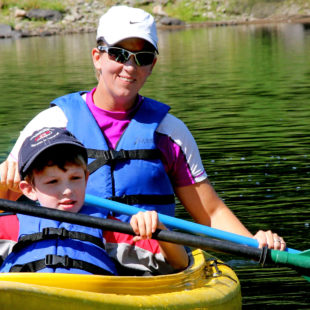 mom and son in kayak on sunny day Indian Head Canoeing Rafting Kayaking Tubing Delaware River
