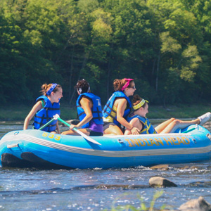 group finishing rafting in Pond Eddy Indian Head Canoeing Rafting Kayaking Tubing Delaware River