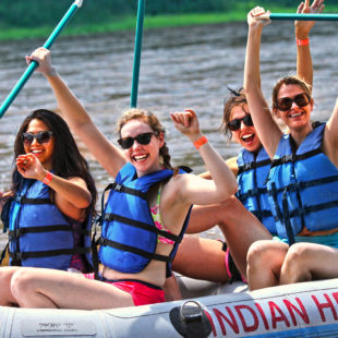 teen girls after successful raft trip Indian Head Canoeing Rafting Kayaking Tubing Delaware River